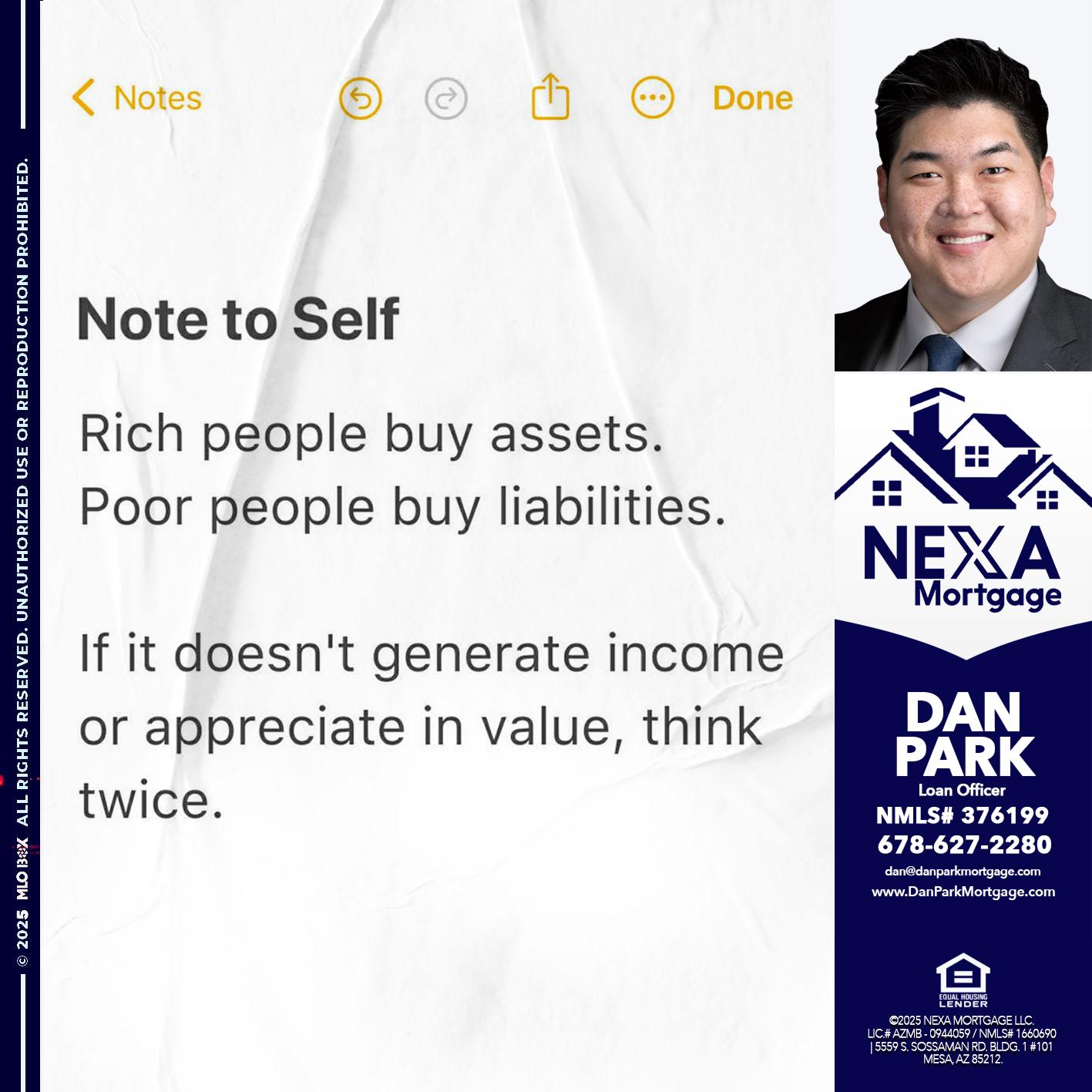 NOTE TO SELF - Dan Park -Mortgage Loan Originator